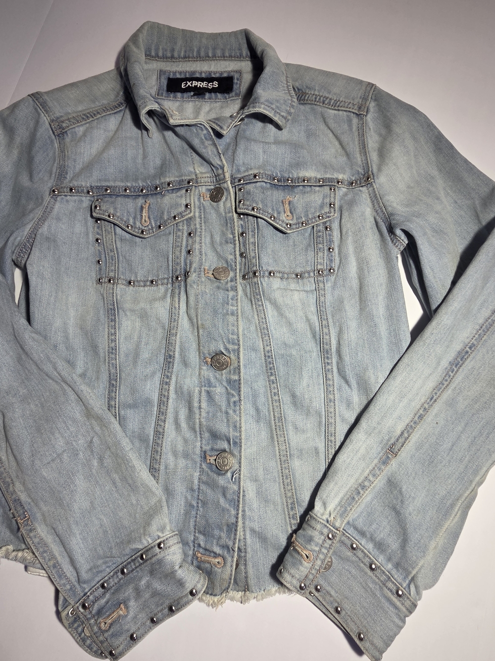 Express Light Blue Studded Denim Jacket
